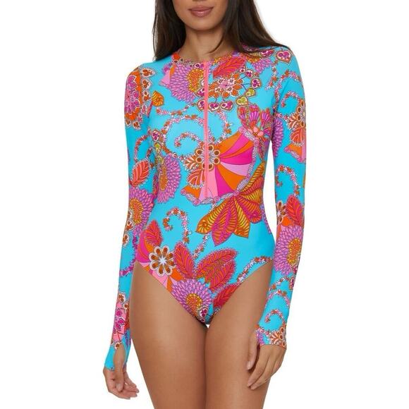 Trina Turk Women Maliana Zip Long Sleeve One-Piece Swimsuit Size XL NWT - Picture 1 of 7